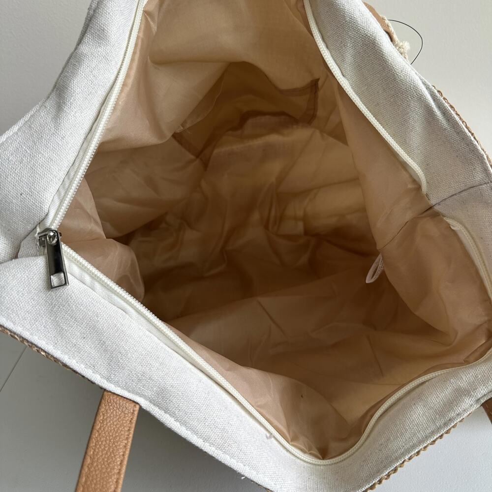Hadley Wren Mira Tote Bag Beige Stripe Colorway Zipper Top & Bonus Wristlet NEW - Picture 9 of 12